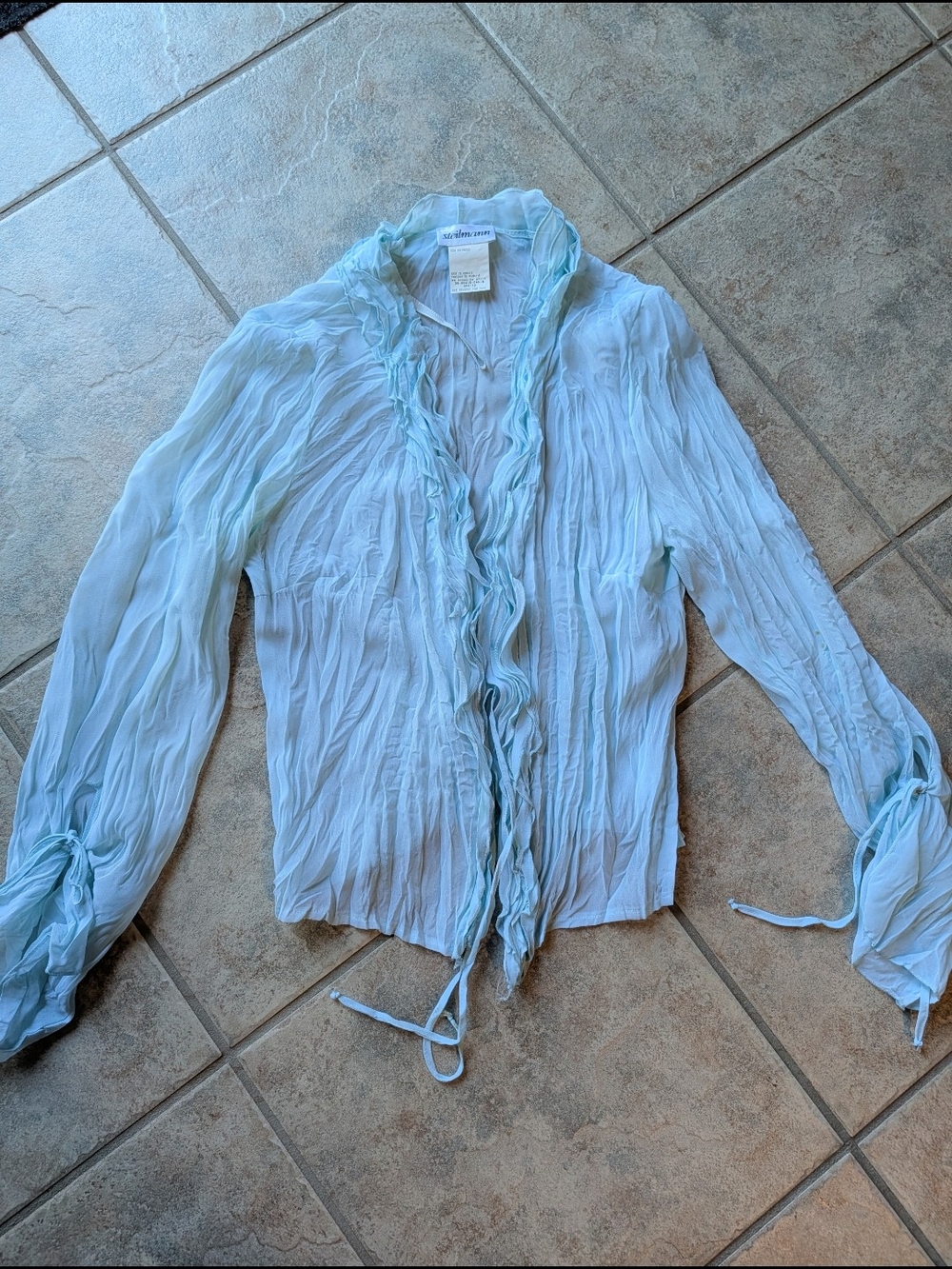 Steilmann Light Blue Crinkle Ruffle-Trim Blouse